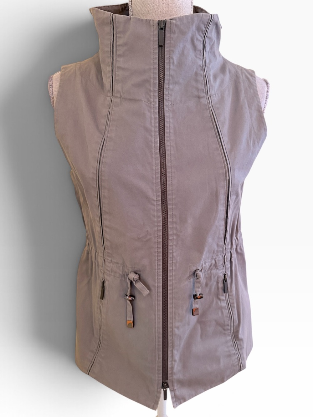 Lafayette 148 NY Grey/Taupe Sleeveless High-Collar Utility Vest P